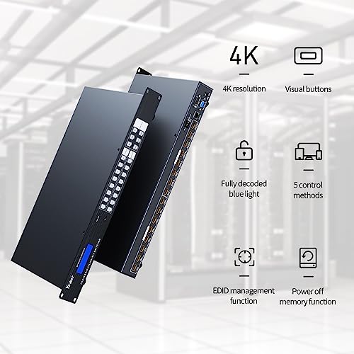 8x8 HDMI Matrix 4K@30Hz w/Web GUI (Built-in US ADI Chip), 1U Rackmount AV Switcher, RS232+LAN Ports, 6 Control Modes, Hot Swappable, Power Off Memory, 16 Preset Scenes, EDID HDCP Compatible - size: 8 in 8 out with WEB