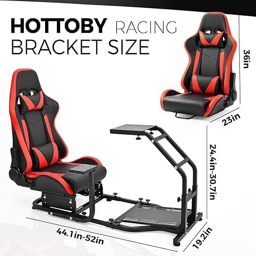 Steering Wheel Stand Racing Cockpit with Red Seat Unobstructed Design for Both Legs Fit for Logitech G29 G920 G923 G25, for Thrustmaster T300RS T80 T150 Adjustable No Steering Wheel, Handbrake, Pedals