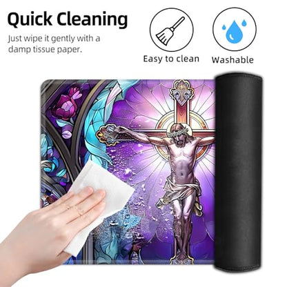 for MTG Playmat TCG Card Game Mat with Stitched Edges,Board Game Mats Non-Slip Waterproof Rubber Base 24 x 14 inch for CCG RPG DTCG Trading Card,Crucifixion Scene - color: Crucifixion Scene