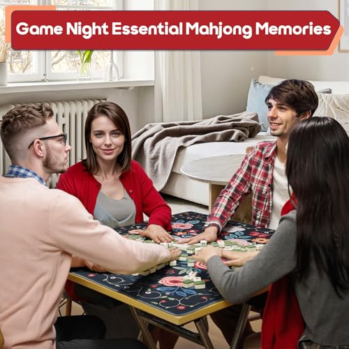 Mahjong Mat & Mah Jongg Mat for Table - Waterproof & Silent, 3mm Thick Non-Slip Game Pad with Unique Designs, Carry Bag & Gift Tube - Premium Mahjongg Accessories（31.5" x 31.5",Black - color: Black