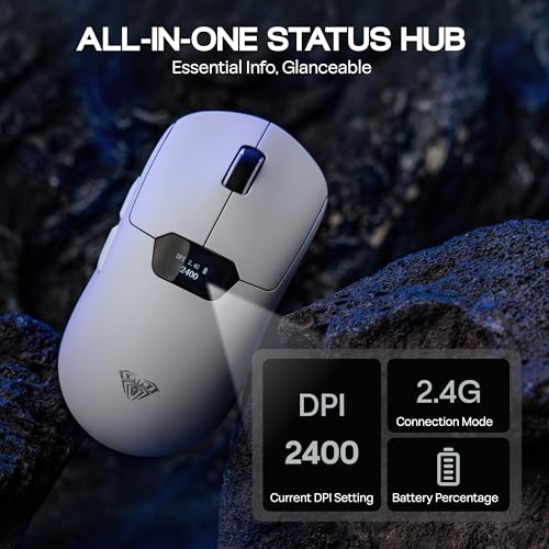 MechLands Aula SC390 Lightweight Gaming Mouse with Display Screen | 2.4G/USB-C/BT Wireless Mouse w/ 400mAh Battery, Adjustable 20,000 DPI, 1000 Polling Rate, PAW3311 Sensor, for Win/Mac (White) - color: White
