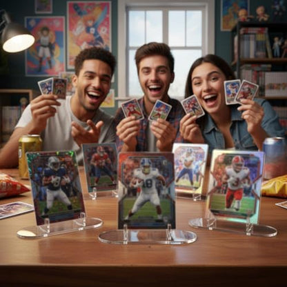 Novabright 20 Pcs Clear Acrylic Trading Card Display Stand Baseball Card Display Table Versatile Easel Picture Holder Stands for Psa Graded Trade Shows Small Items