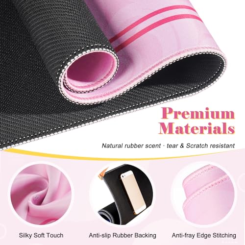 Shipped Rolled Mahjong Mat with Rules Without Creases, 3mm, 32.5" x 32.5" | Anti-Slip Rubber Base, Travel-ready with Carry Bag, Soft & Water-Repellent Surface, Noise-Reduce, for Poker & Card game - color: Pink