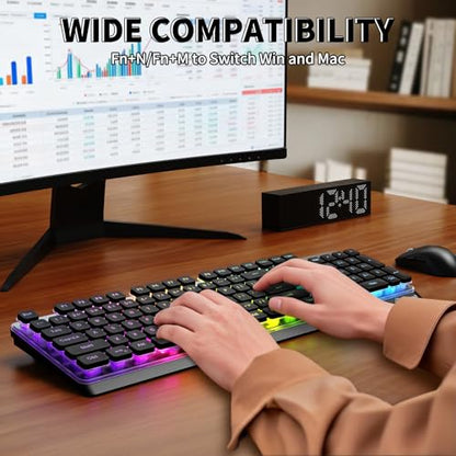 ZIYOU LANG M104 RGB Wireless Keyboard, Low-Profile Silent Membrane Keys, 2.4G Bluetooth USB Wired, Spill-Resistant, Rechargeable Full-Size 104-Key Keyboard for PC Mac, Black - color: Black
