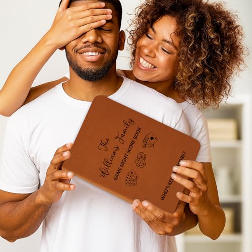 Personalized Game Night Score Book, Board Game Score Book Personalized Leather Journal, Game Night Notebook, Who Is Keeping Score Notebook For Family, Couples, Grandparents, Board Game Lover (Khaki)