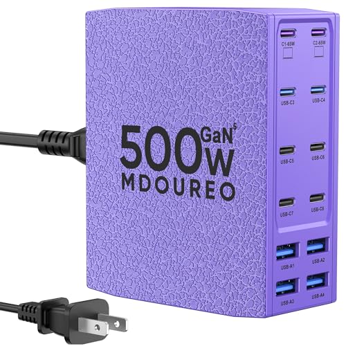 500W USB C Charger Block, 12-Port USB C Charging Station for Multiple Devices, Leather Texture Dual PD 65W Laptop Fast Charger Compatible with MacBook Pro/Air, iPad, iPhone,Galaxy and More,Purple - color: Purple
