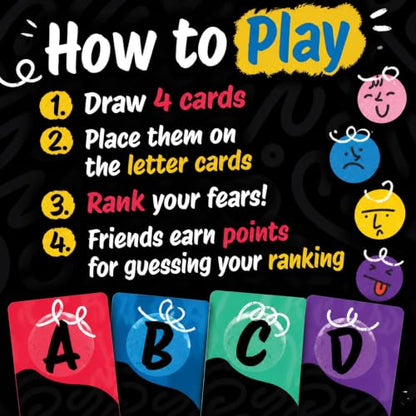 Fear Stack – What Freaks Out Your Friends and Family? A Fun Ranking Game for Adults and Kids | Includes 184 Cards, 4 Whiteboards, and 4 Markers