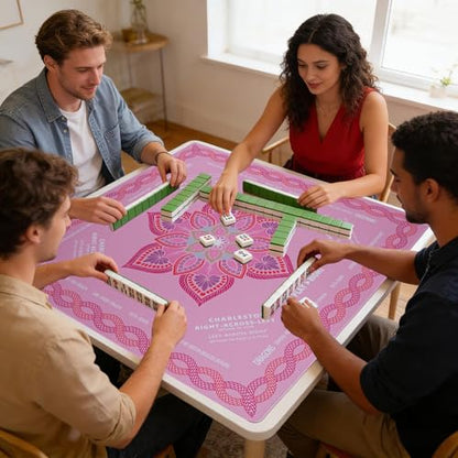 Pink Mahjong Mat (33"x33"),Neoprene Mahjong Mat with Soft Surface for Poker, Cards,Dominoes,Tile Games,Easy to Carry Outdoor with Storage Bag - style: Pink Floral