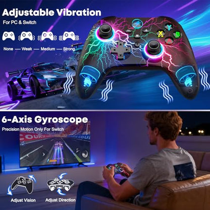 Svetaecho Wireless PC Controller with Hall Effect Triggers - Multi-Platform Gaming Controller for Switch 2/Steam/iOS/Android, RGB Lighting, Ergonomic Grip& Display Stand - color: Multi-with Stand