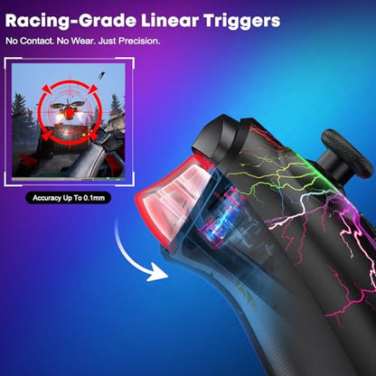 Svetaecho Wireless PC Controller with Hall Effect Triggers - Multi-Platform Gaming Controller for Switch 2/Steam/iOS/Android, RGB Lighting, Ergonomic Grip& Display Stand - color: Multi-with Stand