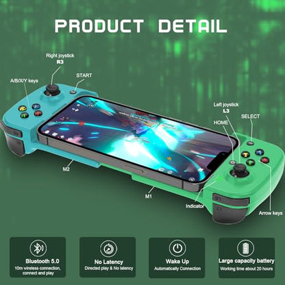 Joso Phone Controller for iPhone/Android Support Phone Case, Mobile Gaming Controller with Ergonomic Design - Wireless Gamepad for Cloud Gaming & PS Remote Play - color: Green+Blue