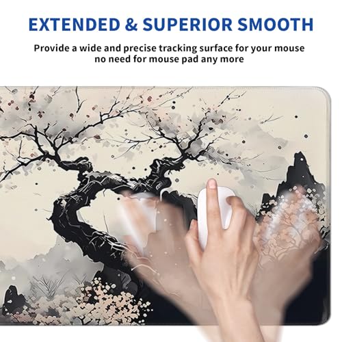Japanese Mouse Pad, Large Japanese Desk Mat, XL Anime Gaming Keyboard Mat, Non-Slip Rubber Base, Big Extended Desk Protector for Office and Home, 31.5”x11.8” - color: Cherry Blossom