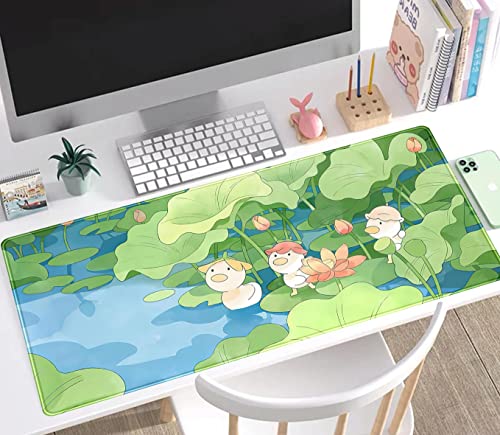 Green Cute Anime Desk Mat Kawaii Cartoon Ducks Gaming Mouse Pad XXL Large Anime Girl Gamer Mousepad Women Office Decor Desk Pad Aesthetic Lotus Leaf Laptop Keyboard Pad Computer Mat 31.5x15.75 in - color: C-blue Green Cartoon Ducks