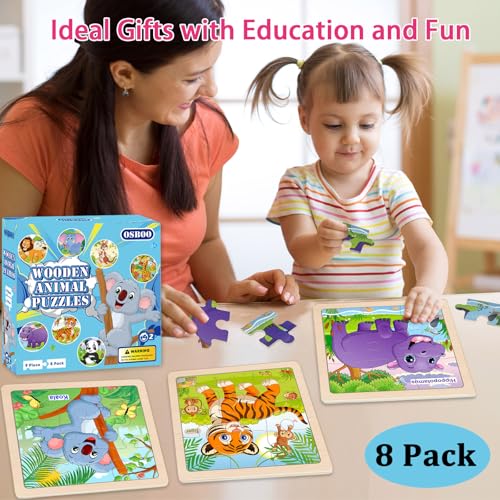 Wooden Puzzles for Toddlers 3+, 9 Pieces Animal Jigsaw Puzzles for Kids Ages 3-5, Preschool Learning Activities, Learning & Educational Toys, Gifts for Boys, Girls - color: Animals1