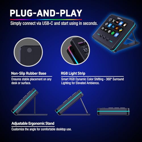 VSDINSIDE Macro Keypad, Stream Controller Deck Gaming Streaming Shortcut Keyboard, 18 Programmable Keys Customizable Visual AI Pad USB Soundboard for OBS, YouTube, Desk Office Setup, Laptop, PC, Mac - size: S