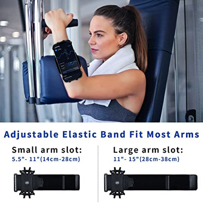 Wristband Running Phone Holder for iPhone 16/15/14/13/12/11/ Pro/X/8 Plus/8/7, 360°Rotatable with Key Holder, Sports Wristband for Samsung Galaxy and All 4''-6.5''Phones (Non-Removable-S)