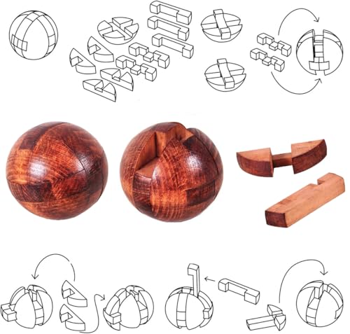 Wooden Brain Teaser Puzzles for Adults - Challenging 3D IQ Logic Games for Teens 14+, Stress Relief Desk Toys & Office Decor, Unique Gifts for Men, Women, Seniors (Ball) - style: Ball