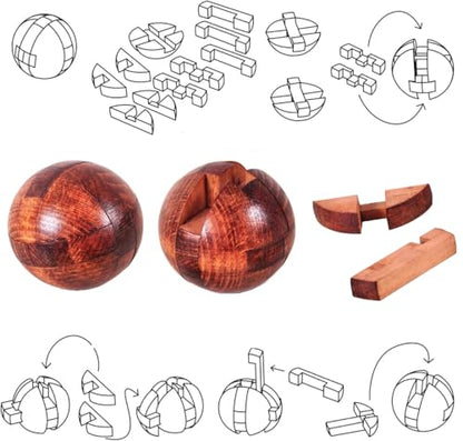 Wooden Brain Teaser Puzzles for Adults - Challenging 3D IQ Logic Games for Teens 14+, Stress Relief Desk Toys & Office Decor, Unique Gifts for Men, Women, Seniors (Ball) - style: Ball