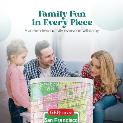Geotoys San Francisco Mini City Puzzle - 100 Piece Puzzles for Kids and Adults in Portable Can, 13" x 10" Educational Travel Puzzle for Ages 7 and Up - Mini Puzzles to Learn & Explore Geography - style: San Francisco
