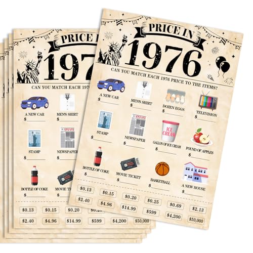 30Pcs 50th Birthday Party Games Price in 1976 Game Fun Back in 1976 Games Double-Sided Game Cards Vintage 50th Birthday Party Supplies for 50 Year Old Woman Man Anniversary Class Reunion Gifts - size: 50-1976, style: Price Game