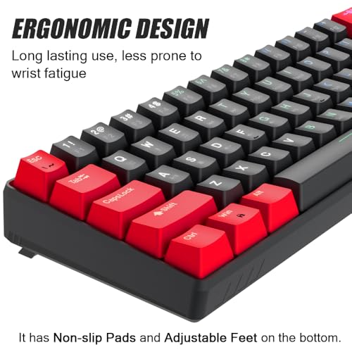 abucow 60% Mechanical Gaming Keyboard Black Switch Wired Compact Keyboard Anti-Ghosting No-Conflict 61 Swappable keycaps Ergonomic Design for Windows/Mac (Red-Black) - color: Red-Black