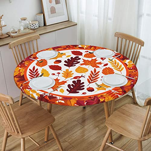 Fall Autumn Maple Leaves Round Tablecloth Elastic Fitted Table Cover Washable Elastic Edge Tablecloths for Kitchen Dining Party Fitted Table 45-50 inch - color: Maple Leaves M, size: 40" (Round)