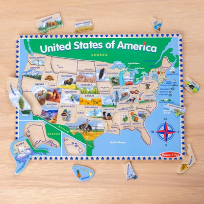 Melissa & Doug USA Map Wooden Puzzle (45 pcs) | 46 Piece Set, Wooden Puzzle Board With State Capitals, 45 State Pieces, Geography Learning Toys for Kids, Ages 5+