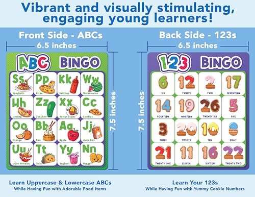 Party Hearty ABC & 123 Bingo Game for Kindergarten & Preschool - Foods | Food Edition, Alphabet and Number, Preschool Kids Learn to Read, Ages 4 and Up - color: Food Edition