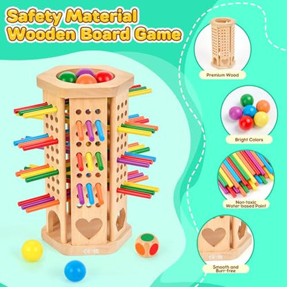 Montessori Wooden Board Game, 42-Stick Dice Game, Math Puzzle Toy for Kids 3 4 5 6 Years Old, Develops Fine Motor Skills and Counting, Perfect for Family Nights, Gift for Boys and Girls