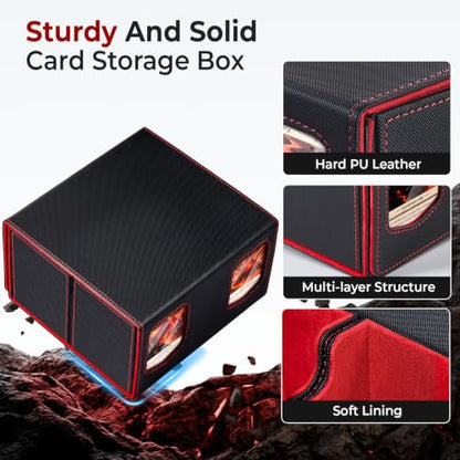 Fabmaker 4 Deck Box Compatible with MTG, Large Capacity Trading Card Storage Box for Comman-der, 5-in-1 Leather Magnetic Closure Card Box with Token Tray, Card Box Compatible with Magic the Gathering