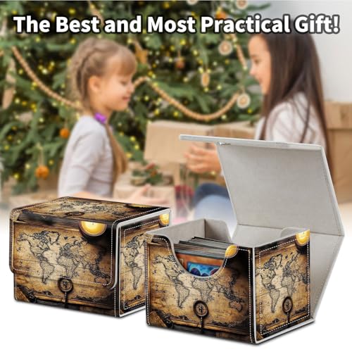 Stylish MTG Deck Box for 110+ Cards, Magnetic Commander Deck Case with Bonus Game Card Pouch, Durable Storage for TCG and Sleeved Magic Cards, An Old Map - color: An Old Map