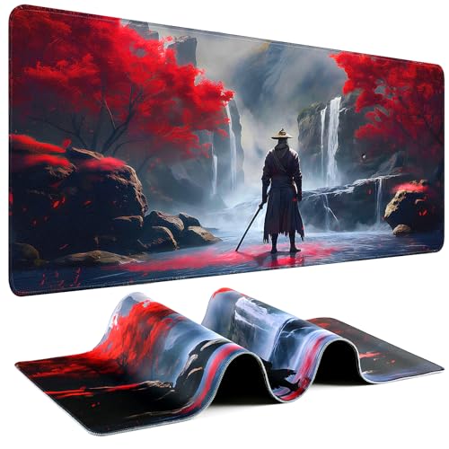 Gaming Mouse Pad - (31.5"×11.8") Japanese Samurai Large Mouse Pads for Desk - Desk Mat for Keyboard and Mouse with Non-Slip Base, Desks Pad Matfor Game/Office & Home - color: Japanese Samurai-5, size: 31.5L x 11.8W inches