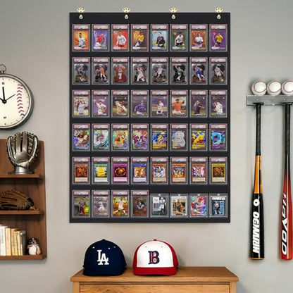 Graded Card Display Case, 48 Pocket Trading Card Display Bag with Clear View Window, Wall Mounted Holder for PSA/BGS/SGC Slabs, Sports Cards Baseball, Football, Basketball