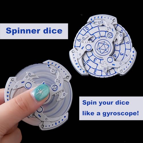 7-in-1 Spinner DND Dice Set, Rotate Metal Rotate Dungeons and Dragons DND Compass Dice, Cool RPG Role Playing Table Game Dice - color: Mechanical-silver Bule