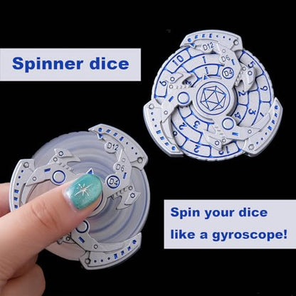 7-in-1 Spinner DND Dice Set, Rotate Metal Rotate Dungeons and Dragons DND Compass Dice, Cool RPG Role Playing Table Game Dice - color: Mechanical-silver Bule