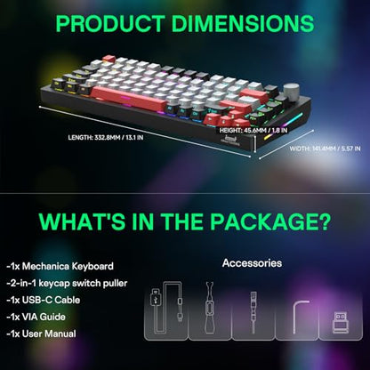 H83 PRO Wireless Mechanical Gaming Keyboard 75% Layout, Gaming Equipment Gasket Mounted - Hot Swappable Cardamom Switches, PBT Keycaps, RGB Backlit, USB-C/2.4G/BT5.0 for Win/Mac/Linux - color: H83 Pro Crimson Frost
