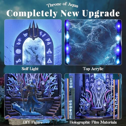 MiniCity Book Nook Kit, DIY Underwater Mythic Ruin Miniature with Led Light, Craft Model with Free Stand, 80+Pcs Easy Assembly for Adults Teens, Fantasy Bookshelf Decor & Gift (Throne of Aqua) | DIY building kit with a free figure; Build in 2-4 hr; 80-pie