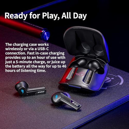 ROG Cetra True Wireless SpeedNova Gaming Earbuds with 2.4GHz and Bluetooth, 24-bit 96kHz Audio, Adaptive ANC, Bone-Conduction AI Mics, 46-Hour Battery, RGB Lighting for PC and Console Gaming (Black) - color: Black