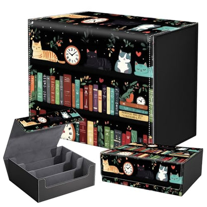 DEGDFSGR Card Game Storage Box for TCG MTG Commander Deck Box MTG Card Box Organizer Trading Card Case Magnetic Closure Creative Pattern Up to 2400 Cards, Cute Cat Bookshelf Clock - color: Cute Cat Bookshelf Clock