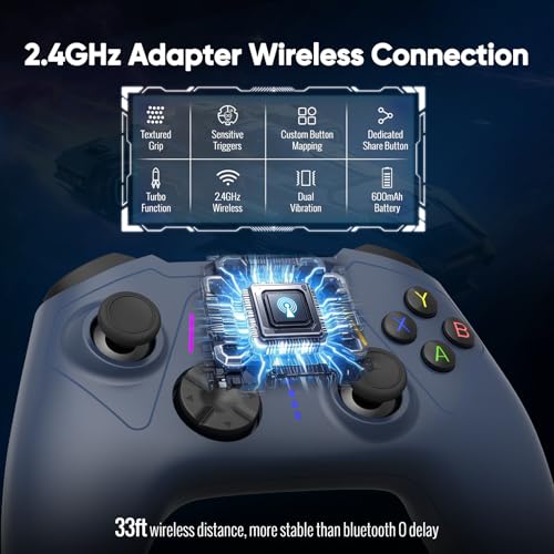 BETMI Wireless Controller for Xbox One, Xbox Series X/S, PC Adapter, Hall Effect Joysticks, Turbo, Macro, Remapping, Dual Vibration Function, 2.4GHz Gamepad(Dark White)