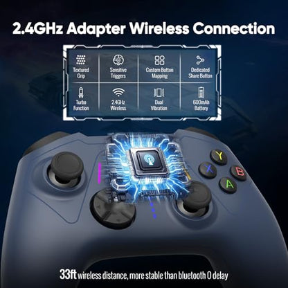 BETMI Wireless Controller for Xbox One, Xbox Series X/S, PC Adapter, Hall Effect Joysticks, Turbo, Macro, Remapping, Dual Vibration Function, 2.4GHz Gamepad(Dark White)