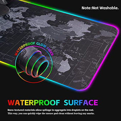 RGB Gaming Mouse Pad, Extra Large Gaming Mouse Mat for Gamer, Waterproof Office Desktop Mat with 14 Lighting Mode, Waterproof Desk Pad for PC Computer,Office (Map)