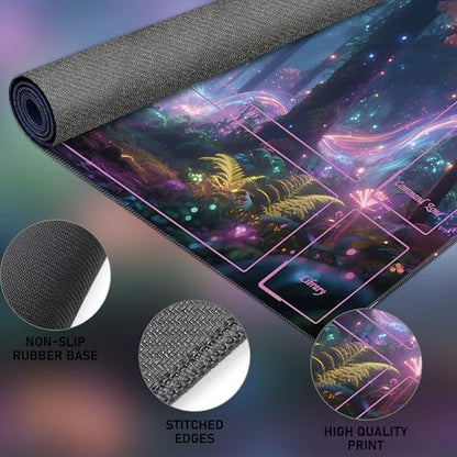 Ultimate TCG Battle Set: 24"x14" Stitched Fantasy Playmat, 16 Dice & Carry Bag – Non-Slip 2mm Rubber Card Game Mat for Trading Card Games (Style 1, playmat with Zones) - color: Style 1, size: CLASSIC SERIES