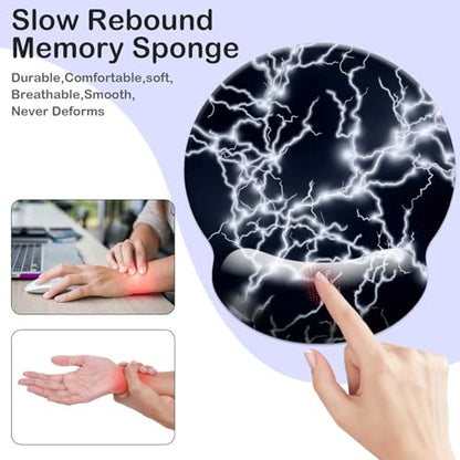Gaming Mouse Pad Wrist Support,Ergonomic Mouse Pad with Wrist Rest,Comfortable Mousepad with Smooth Wrist Rest,Pain Relief Mouse Pads for Non-Slip Base,Computer,Laptop,Office，Home（Black Lightning） - color: Black lightning