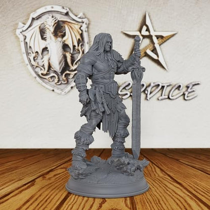 AUSPDICE 32mm DND Miniature Goliath Barbarian with Massive Sword, AS144 | Unpainted Fantasy Miniature for DND RPGs, Tabletop Skirmish and Army Building, Giant Warrior Figure for Game Masters