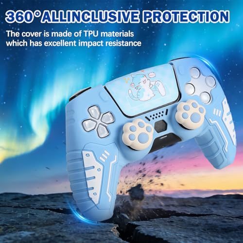 DLseego Protective Cover for PS5 Controller, Soft Silicone Ergonomic Anti-Slip Controller Case Skin with 2 PCS Thumb Stick Grip Caps and 1 PCS Touch Pad Sticker- Blue - color: Blue