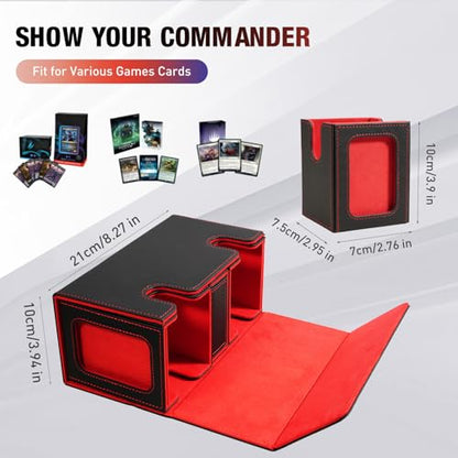 TiMOVO MTG Deck Box, Magnetic Trading Card Storage Case, Black+Red | Holds 400+ Sleeveless Cards, 4 Dividers & Dice Tray, 2 Detachable Commander Card Deck Boxes, For Magic Game Cards - color: Black & Red