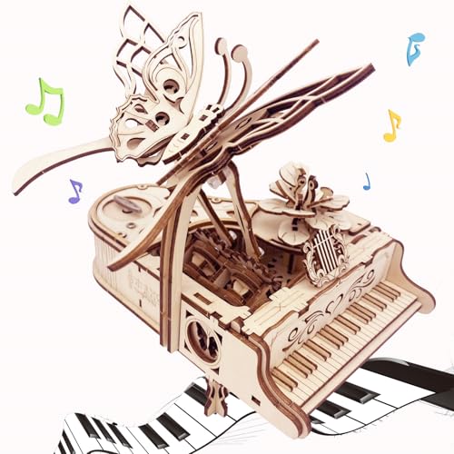 3D Wooden Puzzle for Adults - Piano DIY Music Box Wood Model Kits Construction Craft Kits Mechanical Jigsaw Puzzles for Adult Age 15+ Years Old