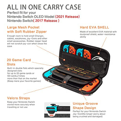 CutebriCase Nintendo Switch Case OLED Model 2021 & 2017, Cat Pink, Hybrid Hard Shell, 16 Game Card Slot, Portable Handle - color: Pink Cats