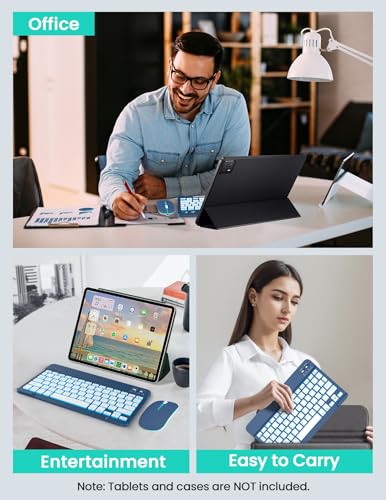 LAMA 7 Colors Backlit Bluetooth Keyboard and Mouse Combo for iPad Pro/Air/Mini, Ultra-Slim Rechargeable Wireless Keyboard and Mouse for iPhone 15/14/13 Pro/Samsung/PC/Laptop/iOS/Windows/Android,DBL - color: Dark Blue